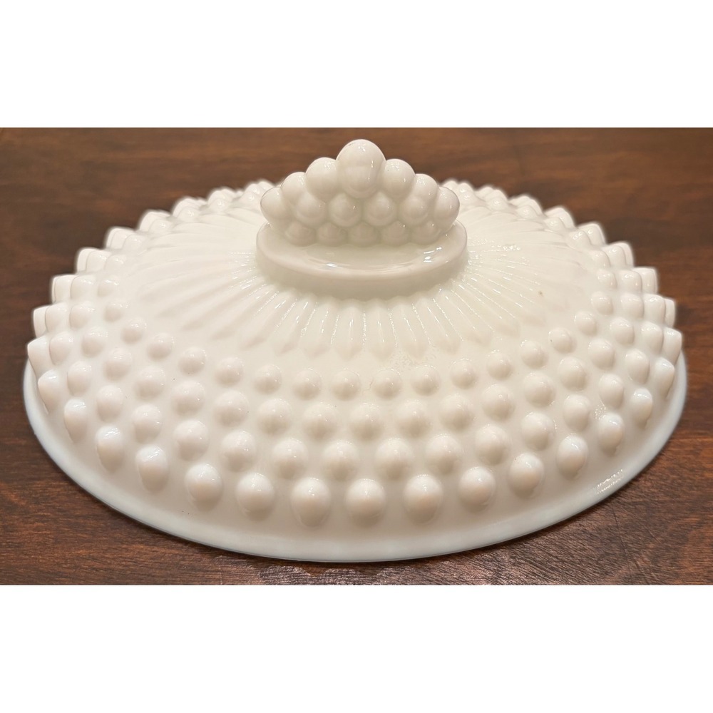 Fenton Milk Glass Hobnail Oval Replacement Lid White Vintage Finial Logo